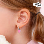 Earrings with pendants Heart with pink enamel, d 12 mm - UmaUmi