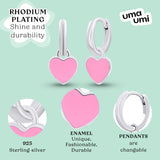 Earrings with pendants Heart with pink enamel, d 12 mm - UmaUmi