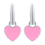 Earrings with pendants Heart with pink enamel, d 12 mm - UmaUmi