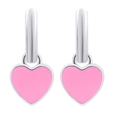 Earrings with pendants Heart with pink enamel, d 12 mm - UmaUmi