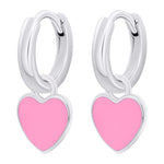 Earrings with pendants Heart with pink enamel, d 12 mm - UmaUmi