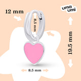 Earrings with pendants Heart with pink enamel, d 12 mm - UmaUmi