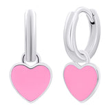 Earrings with pendants Heart with pink enamel, d 12 mm - UmaUmi