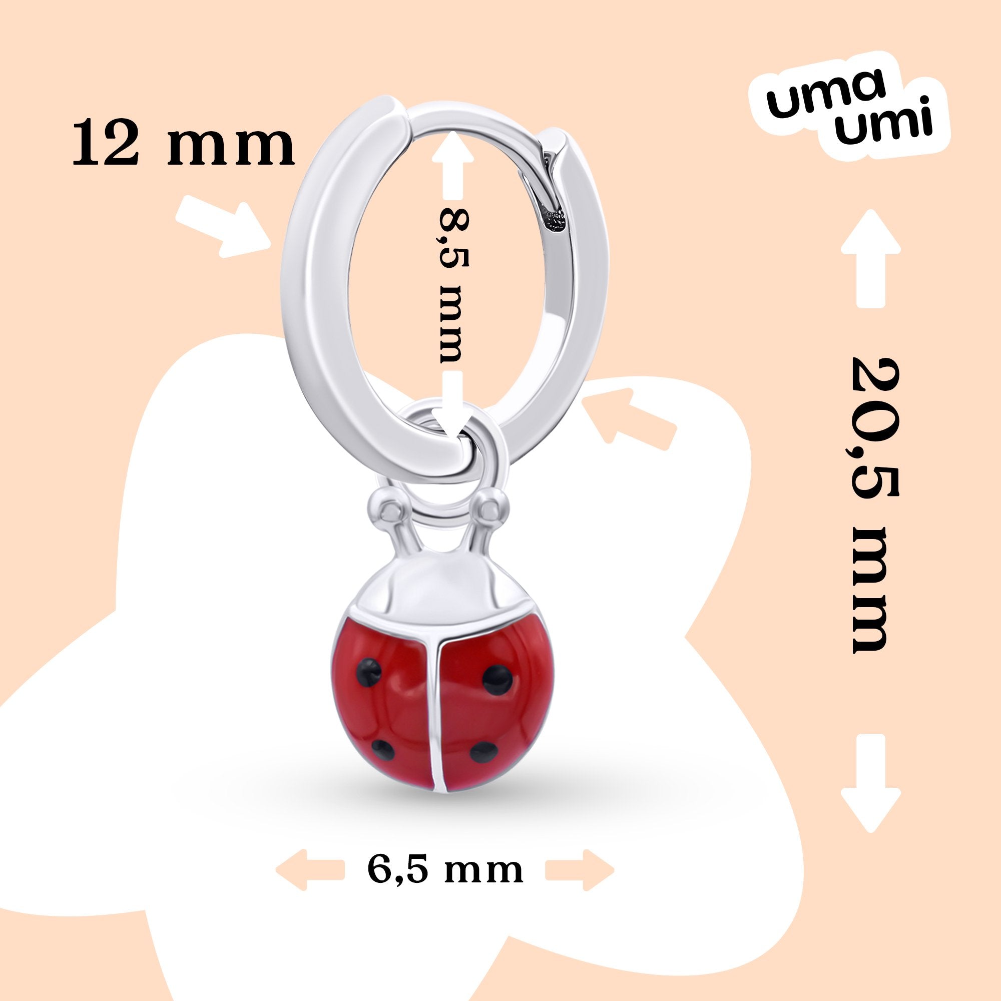 Earrings with pendants Ladybug, d 12 mm - UmaUmi