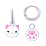 Earrings with pendants White Cat with a Paw, d 12 mm - UmaUmi