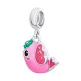 Pendant Birdie with pink and green enamel - UmaUmi