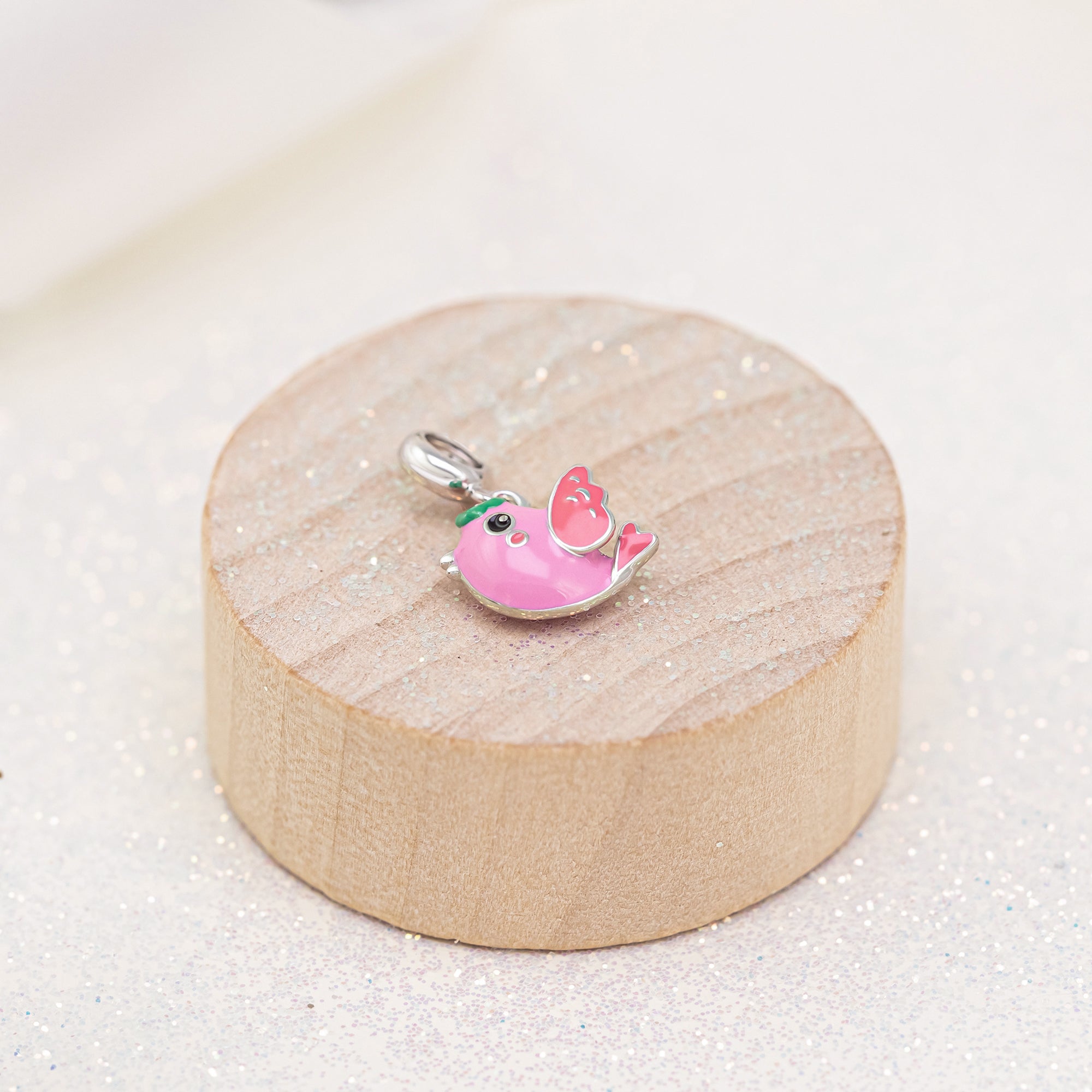 Pendant Birdie with pink and green enamel - UmaUmi