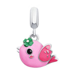 Pendant Birdie with pink and green enamel - UmaUmi