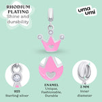 Pendant Crown with a Heart with pink enamel and Zirconia - UmaUmi