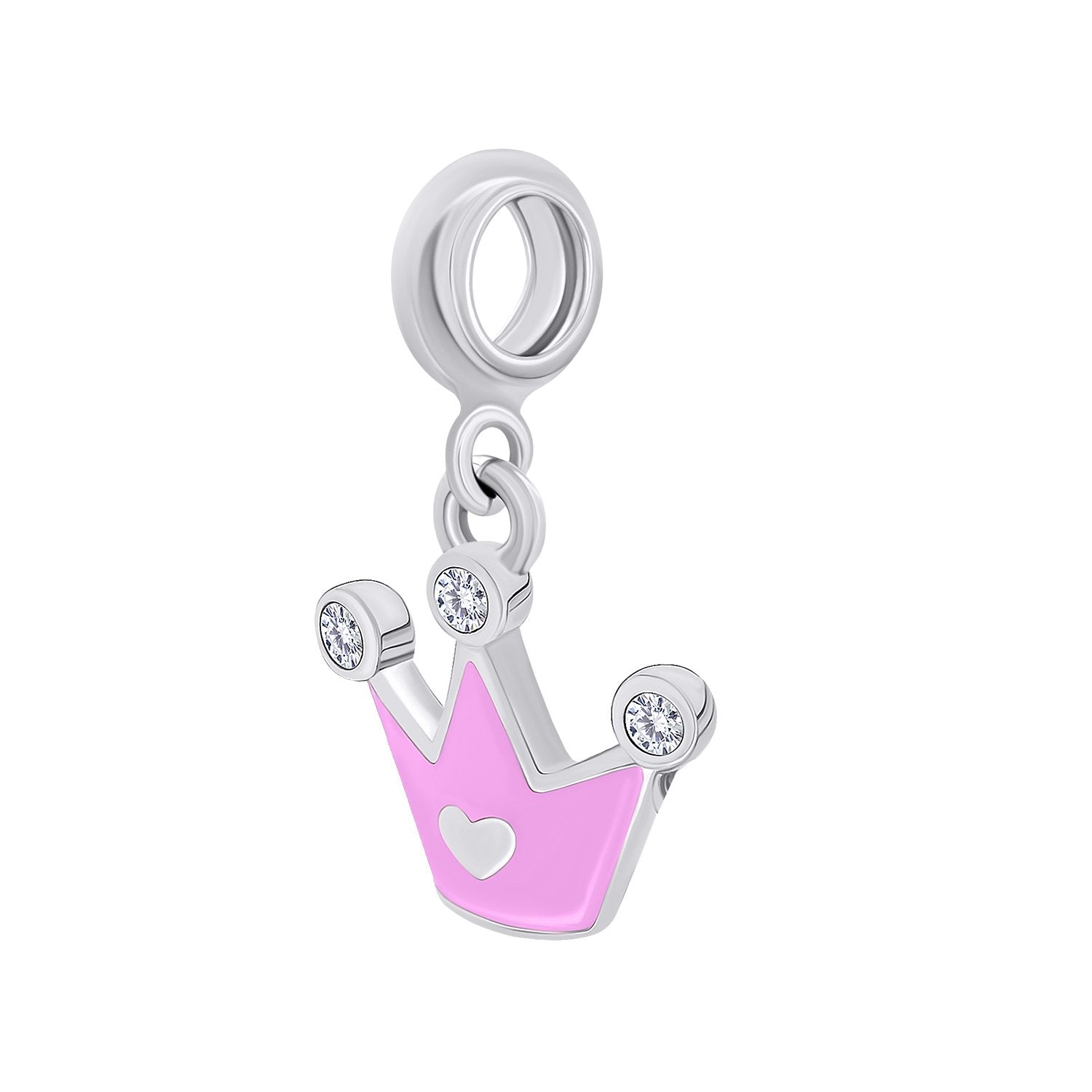 Pendant Crown with a Heart with pink enamel and Zirconia - UmaUmi