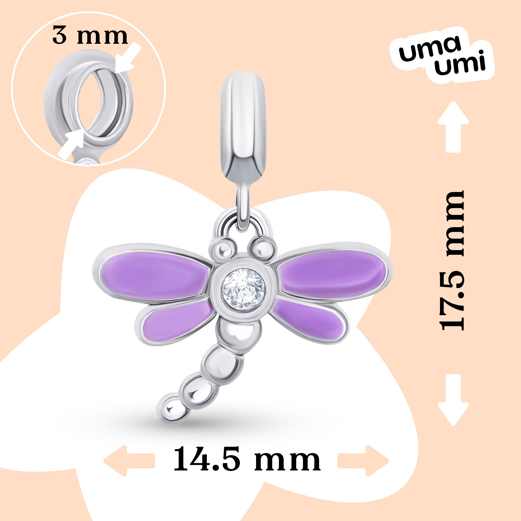 Pendant Dragonfly with violet enamel and cubic zirconia - UmaUmi