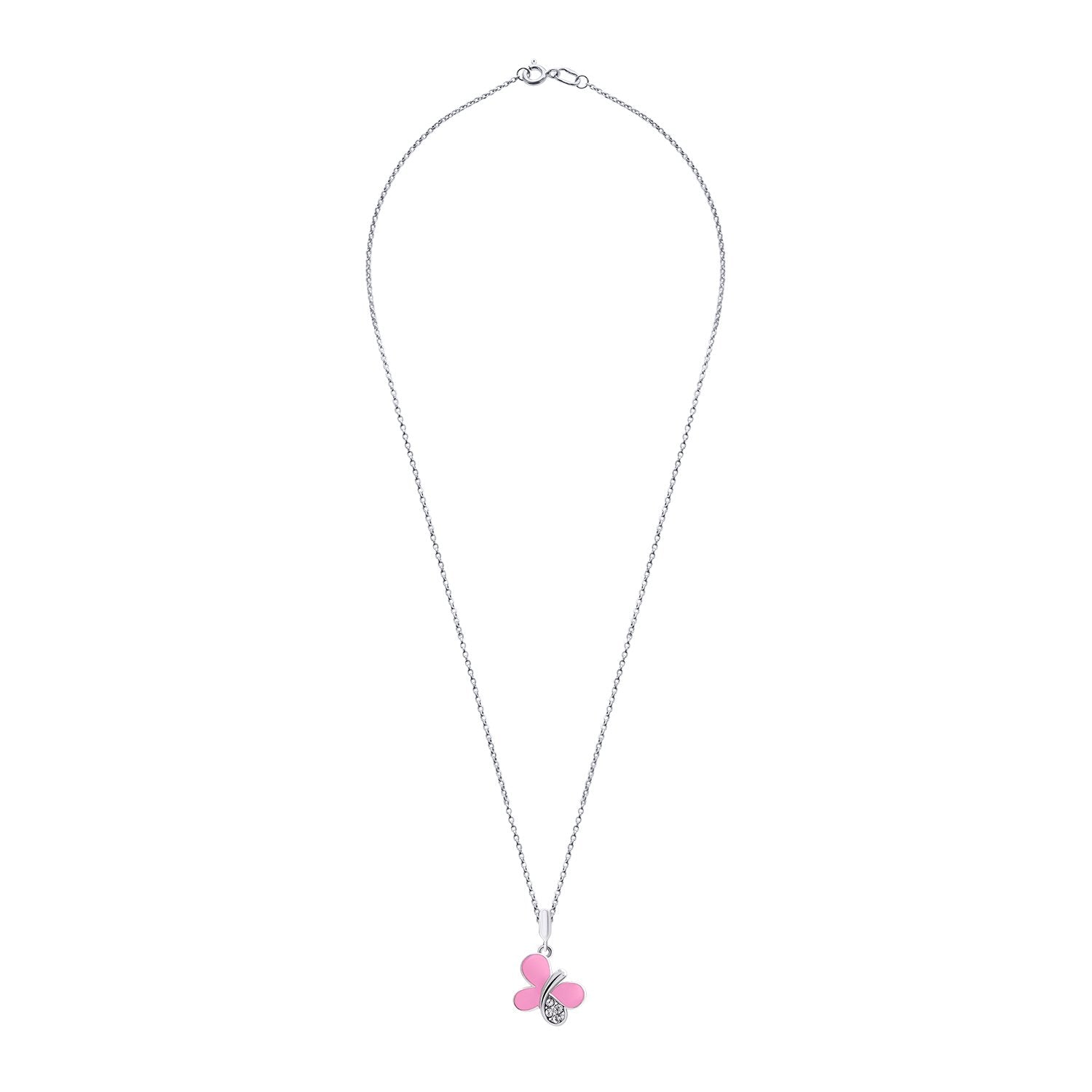 Pendant Shiny Butterfly with pink enamel and cubic zirconia - UmaUmi