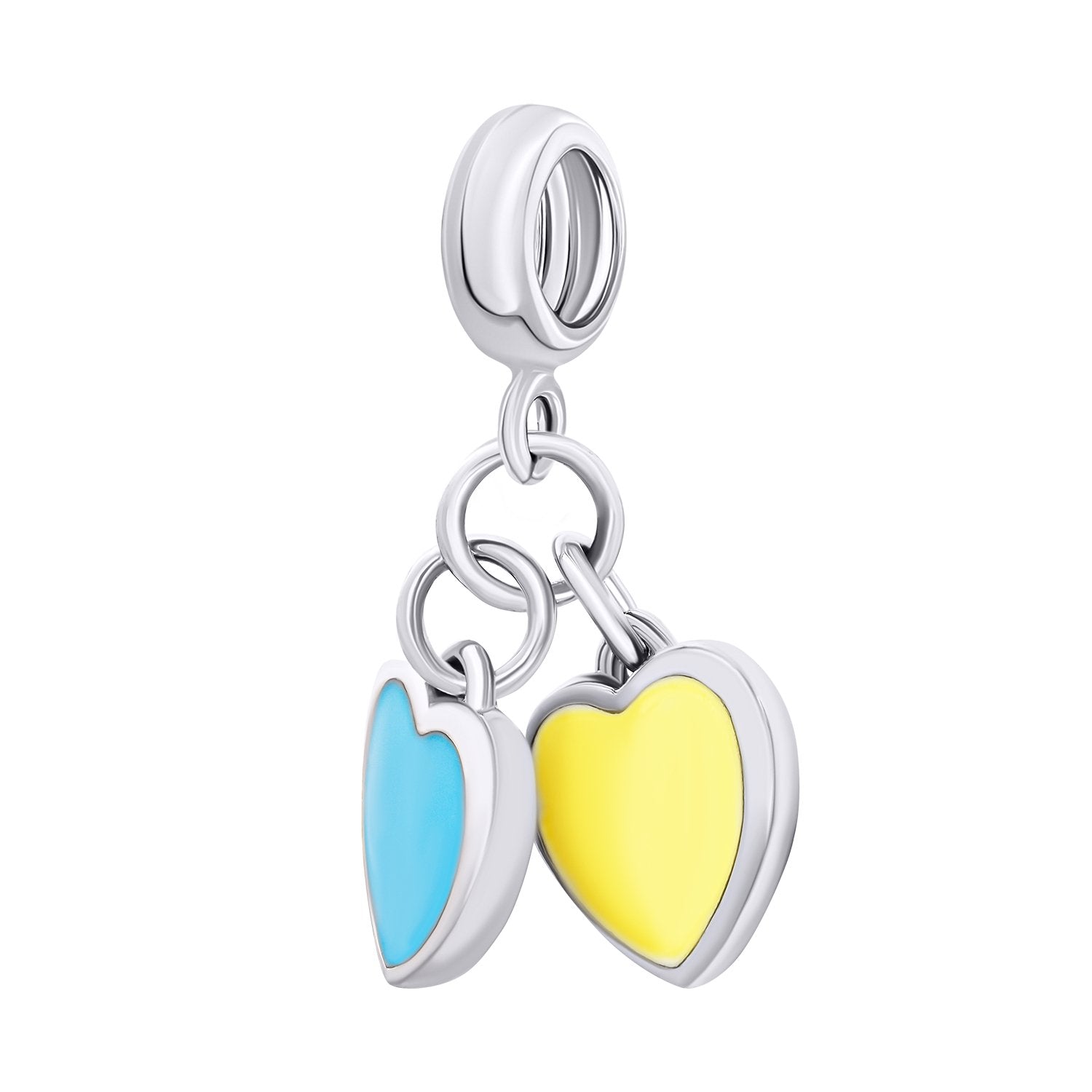 Pendant Ukraine of two hearts with yellow and blue enamel - UmaUmi