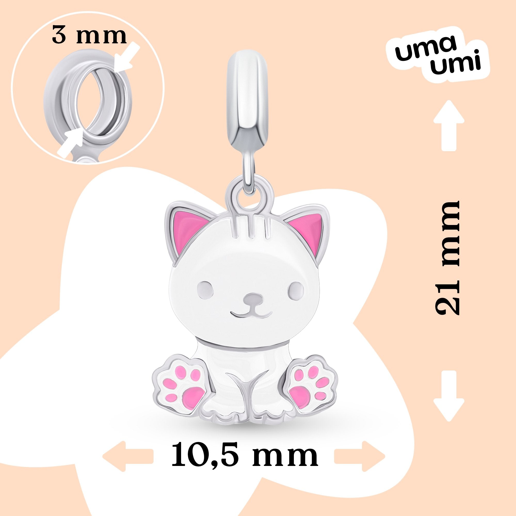 Pendant White Cat with a Paw - UmaUmi