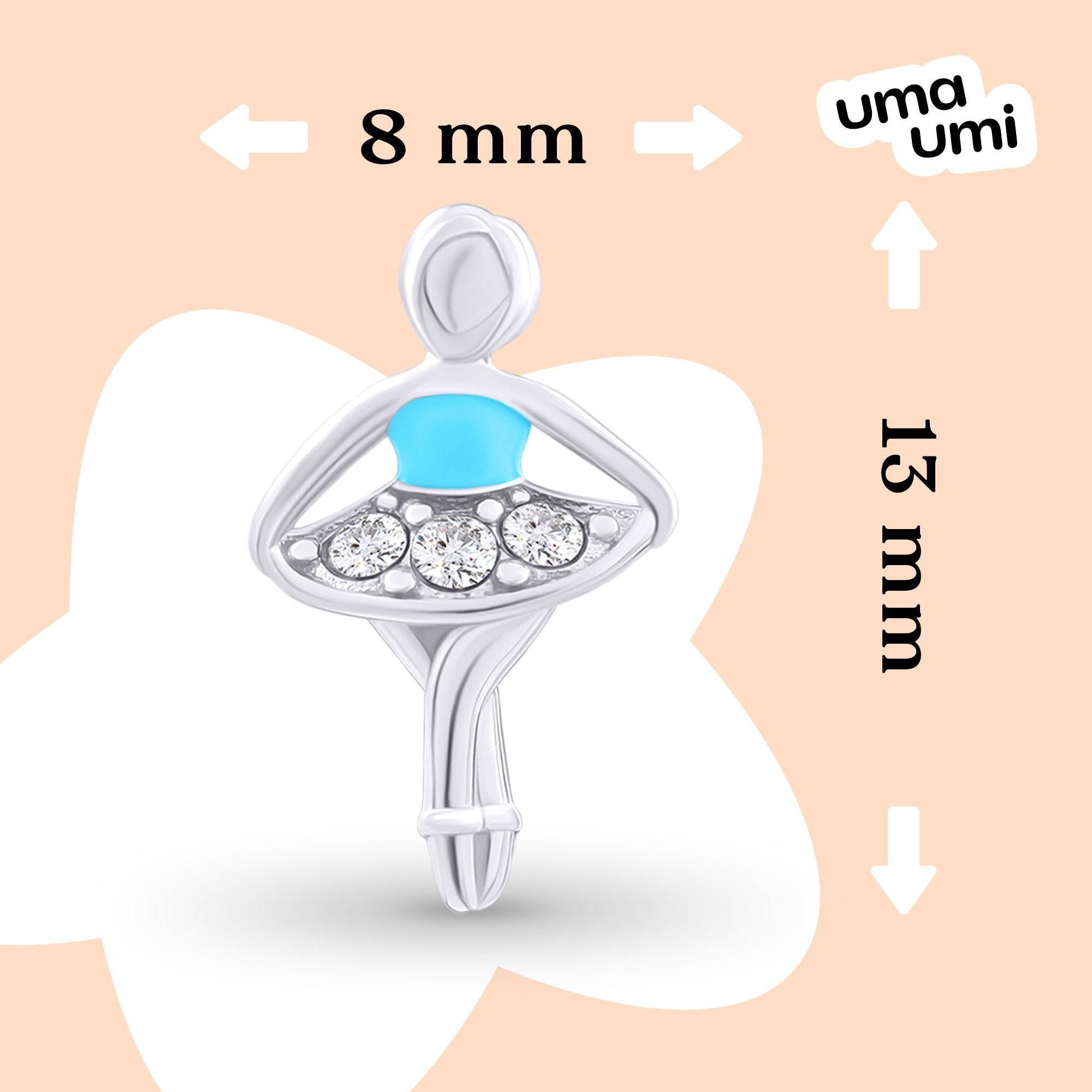 Stud earrings Ballerina with blue enamel and Cubic Zirconia - UmaUmi