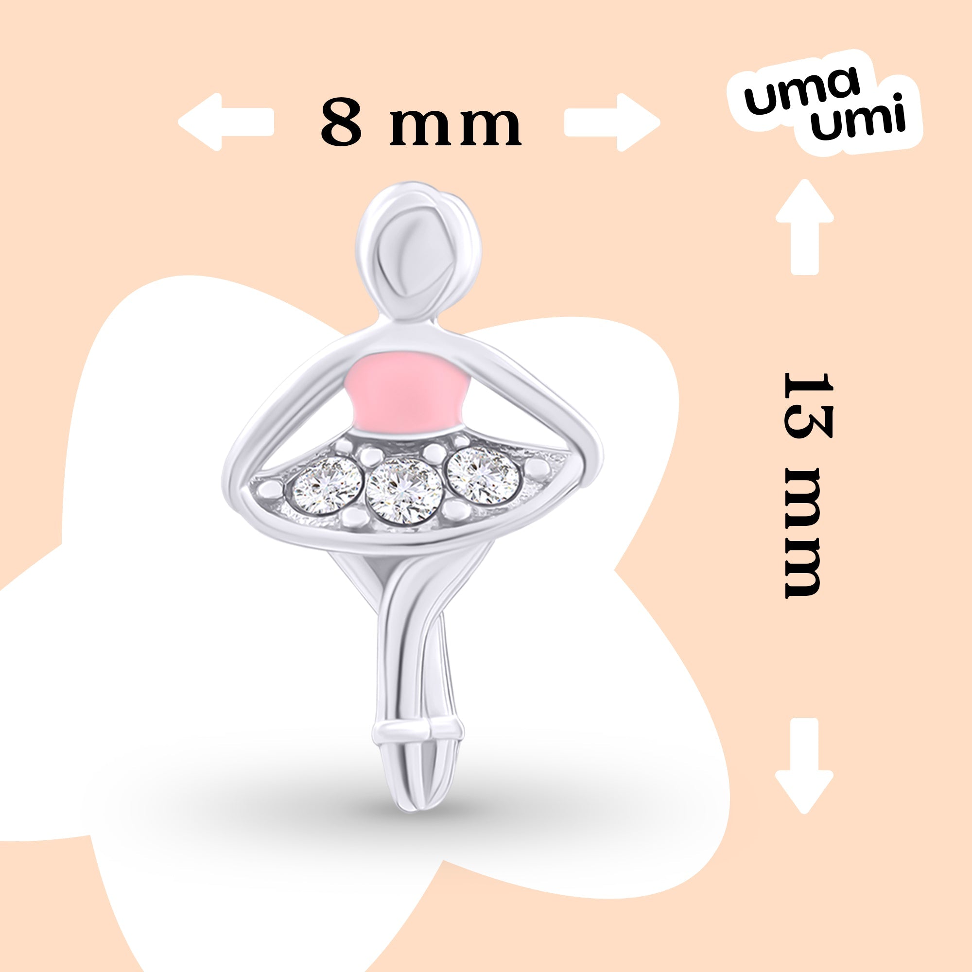 Stud earrings Ballerina with pink enamel and Cubic Zirconia - UmaUmi