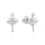 Stud earrings Ballerina with pink enamel and Cubic Zirconia - UmaUmi