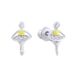 Stud earrings Ballerina with yellow enamel and Cubic Zirconia - UmaUmi