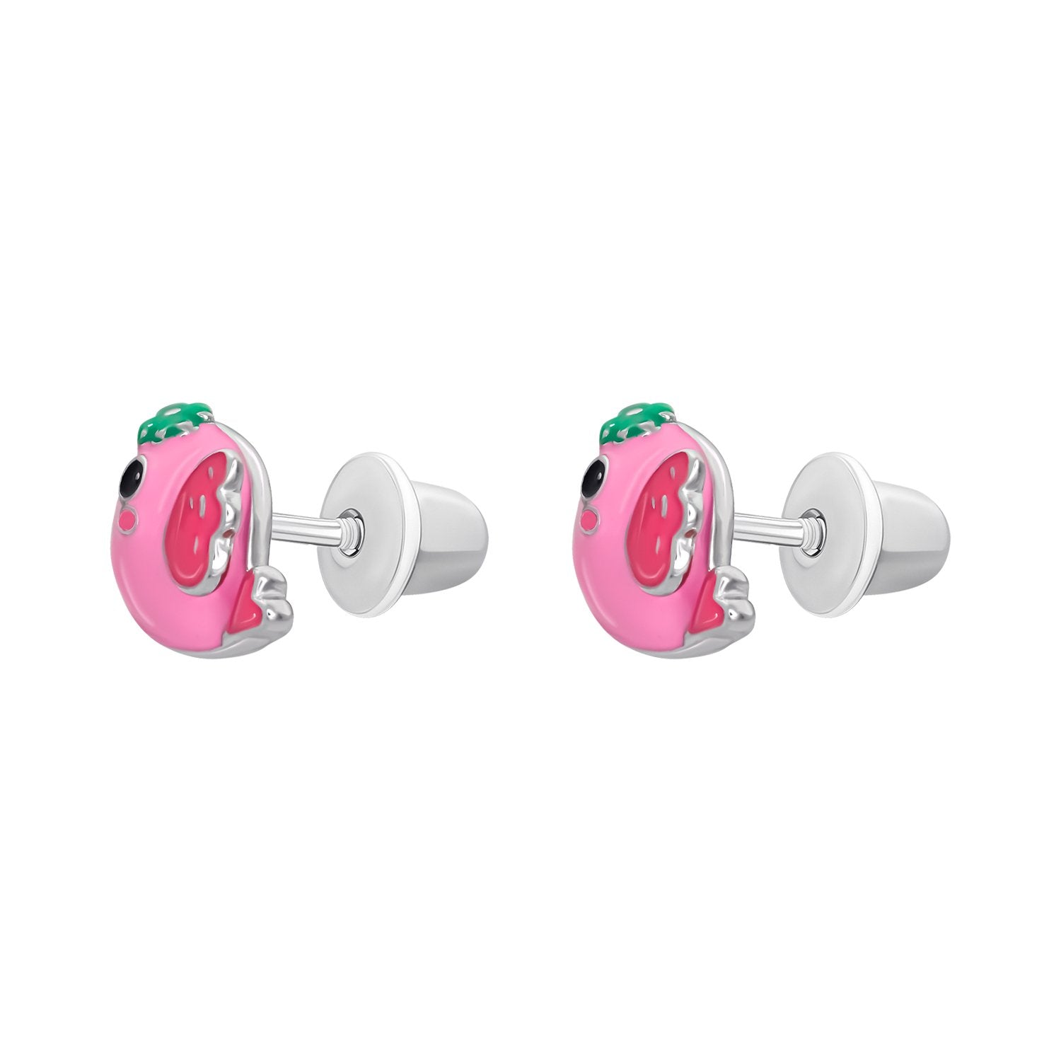 Stud earrings Birdie with pink and green enamel - UmaUmi