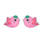 Stud earrings Birdie with pink and green enamel - UmaUmi