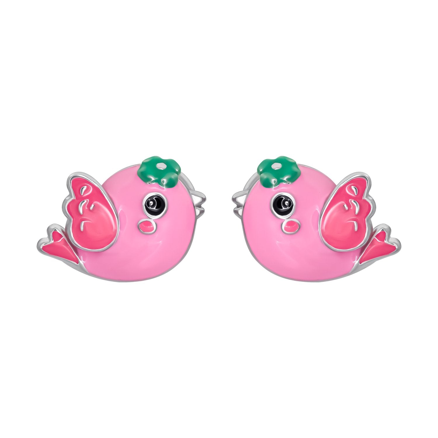 Stud earrings Birdie with pink and green enamel - UmaUmi