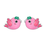 Stud earrings Birdie with pink and green enamel - UmaUmi