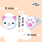 Stud earrings Cat with a Paw with white and pink enamel - UmaUmi