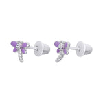 Stud earrings Dragonfly with violet enamel and cubic zirconia - UmaUmi