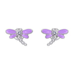 Stud earrings Dragonfly with violet enamel and cubic zirconia - UmaUmi