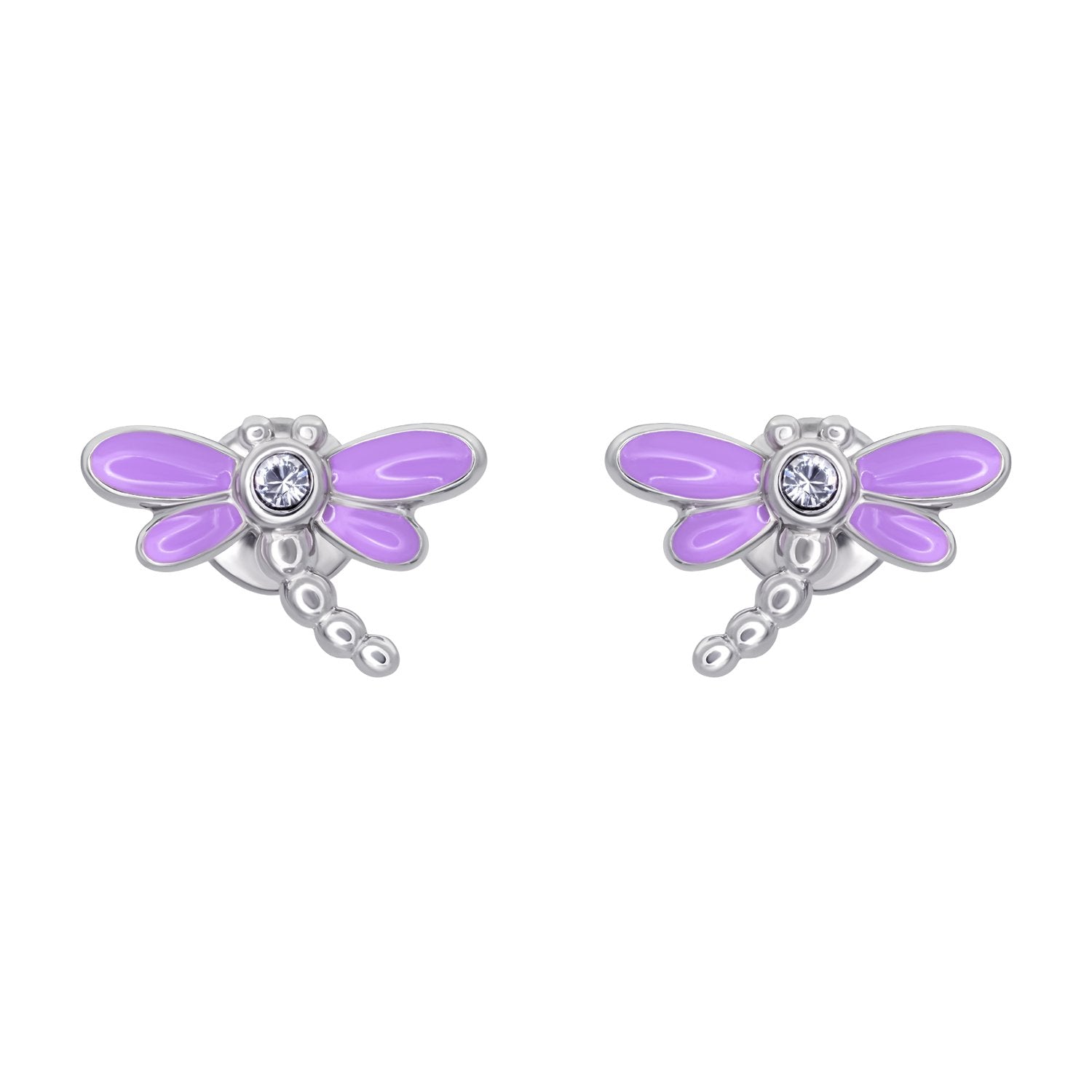 Stud earrings Dragonfly with violet enamel and cubic zirconia - UmaUmi