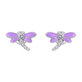 Stud earrings Dragonfly with violet enamel and cubic zirconia - UmaUmi