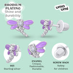 Stud earrings Dragonfly with violet enamel and cubic zirconia - UmaUmi