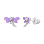 Stud earrings Dragonfly with violet enamel and cubic zirconia - UmaUmi