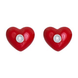 Stud earrings Heart with red enamel and cubic zirconia - UmaUmi