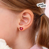 Stud earrings Heart with red enamel and cubic zirconia - UmaUmi