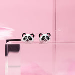 Stud earrings Panda with white - black and pink enamel - UmaUmi