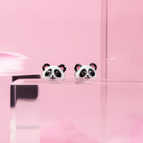 Stud earrings Panda with white - black and pink enamel - UmaUmi