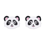 Stud earrings Panda with white - black and pink enamel - UmaUmi