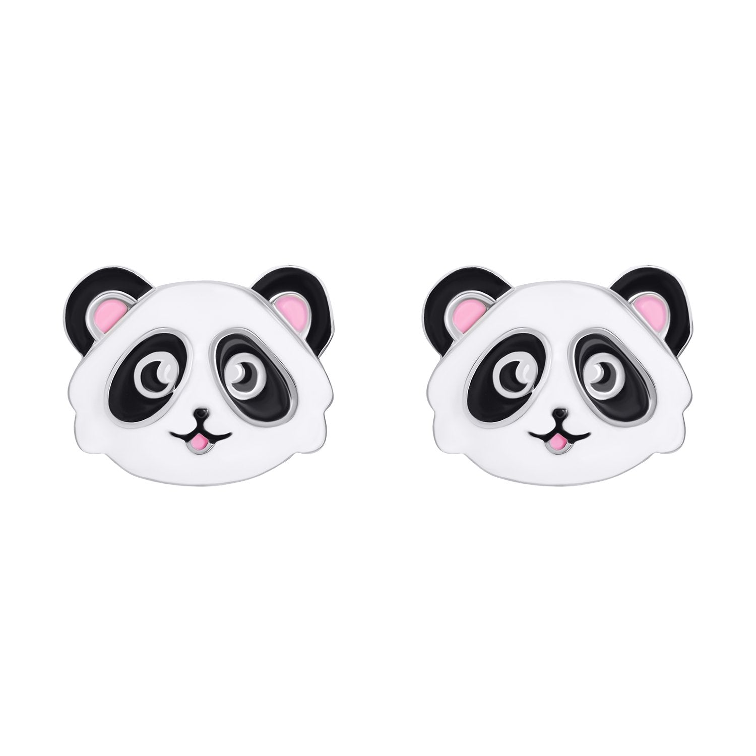 Stud earrings Panda with white - black and pink enamel - UmaUmi