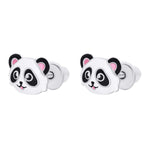 Stud earrings Panda with white - black and pink enamel - UmaUmi