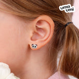 Stud earrings Panda with white - black and pink enamel - UmaUmi