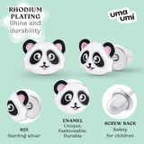 Stud earrings Panda with white - black and pink enamel - UmaUmi