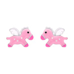 Stud earrings Pegasus with pink and white enamel - UmaUmi