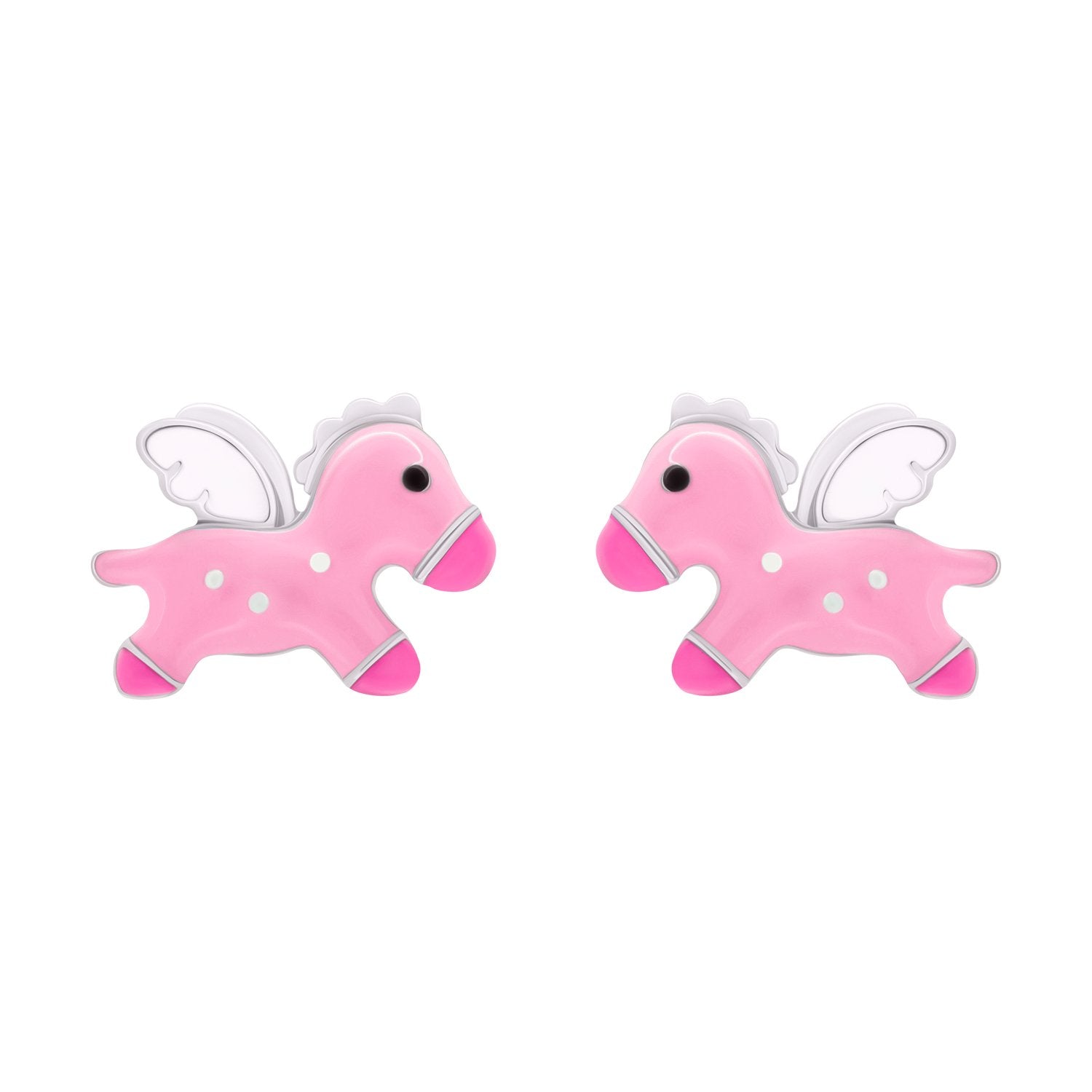 Stud earrings Pegasus with pink and white enamel - UmaUmi