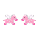 Stud earrings Pegasus with pink and white enamel - UmaUmi