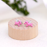 Stud earrings Pegasus with pink and white enamel - UmaUmi