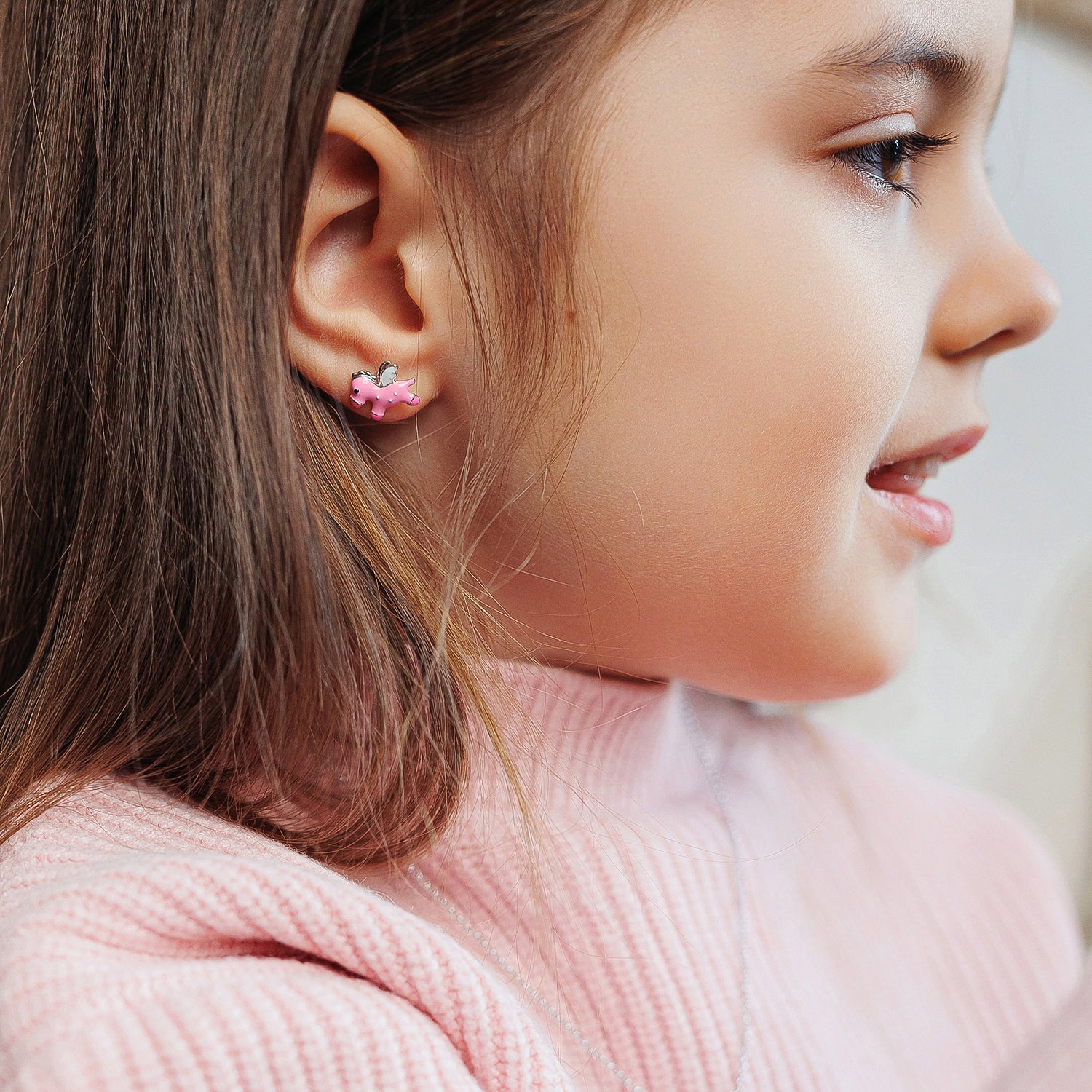 Stud earrings Pegasus with pink and white enamel - UmaUmi