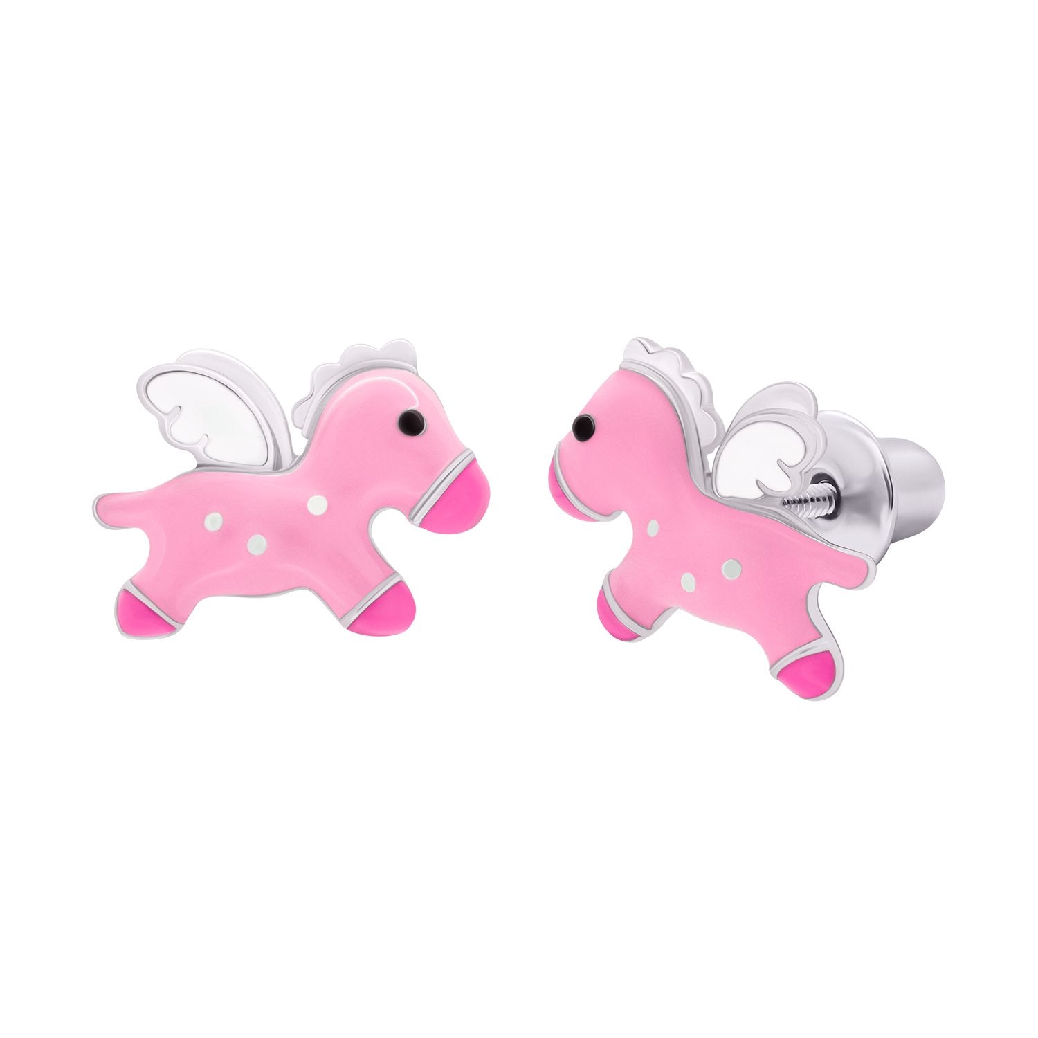 Stud earrings Pegasus with pink and white enamel - UmaUmi