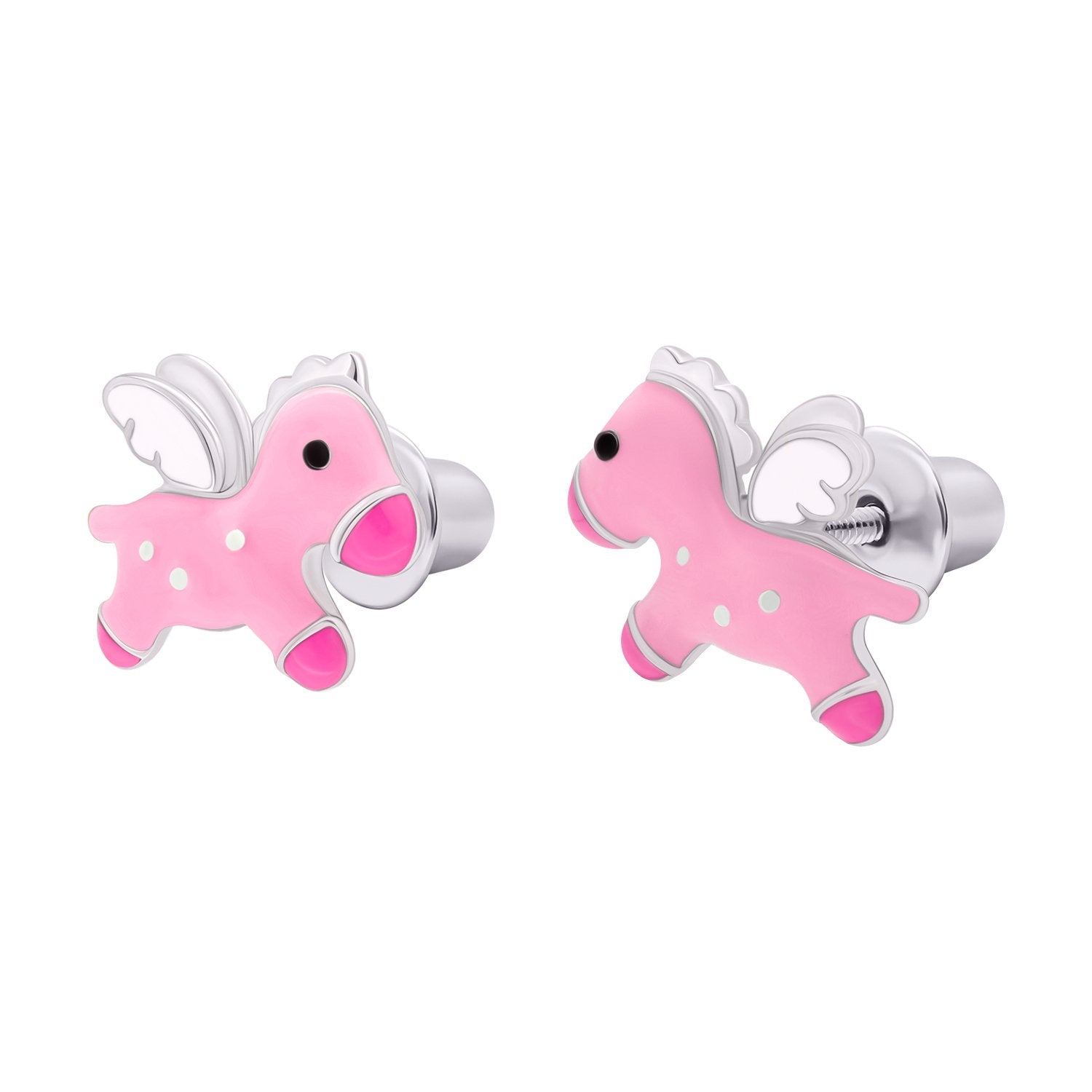 Stud earrings Pegasus with pink and white enamel - UmaUmi