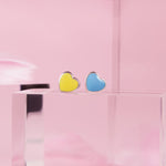 Stud earrings Ukraine in the form of heart with yellow and blue enamel - UmaUmi